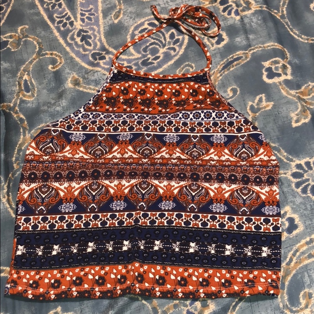 Bold print crop halter top
